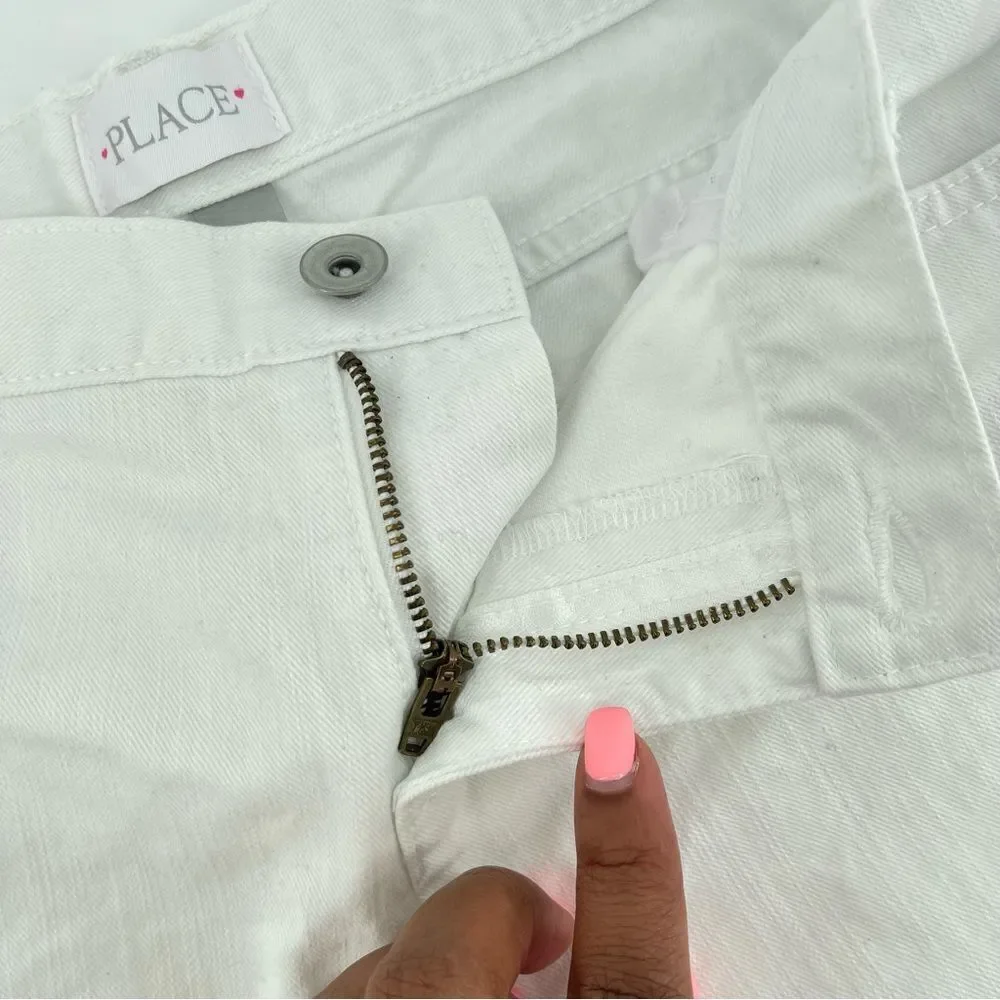 The Children’s Place Girl’s White Rolled Cuff Denim Shorts Size 14